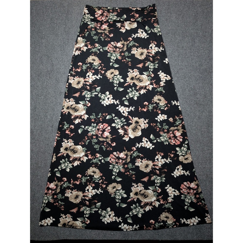 Got Style USA Women's Maxi Skirt Black Floral Size XL Extra Large Stretchy